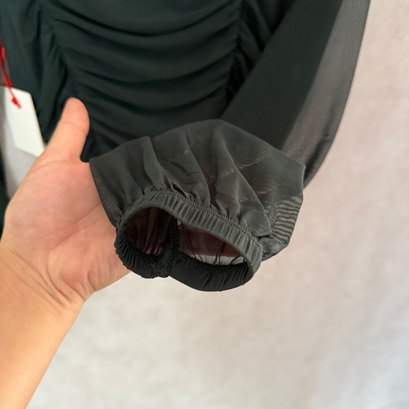 Open Edit | Nordstrom | Green Ruched Long Sleeve Mesh Top - Picture 4 of 4